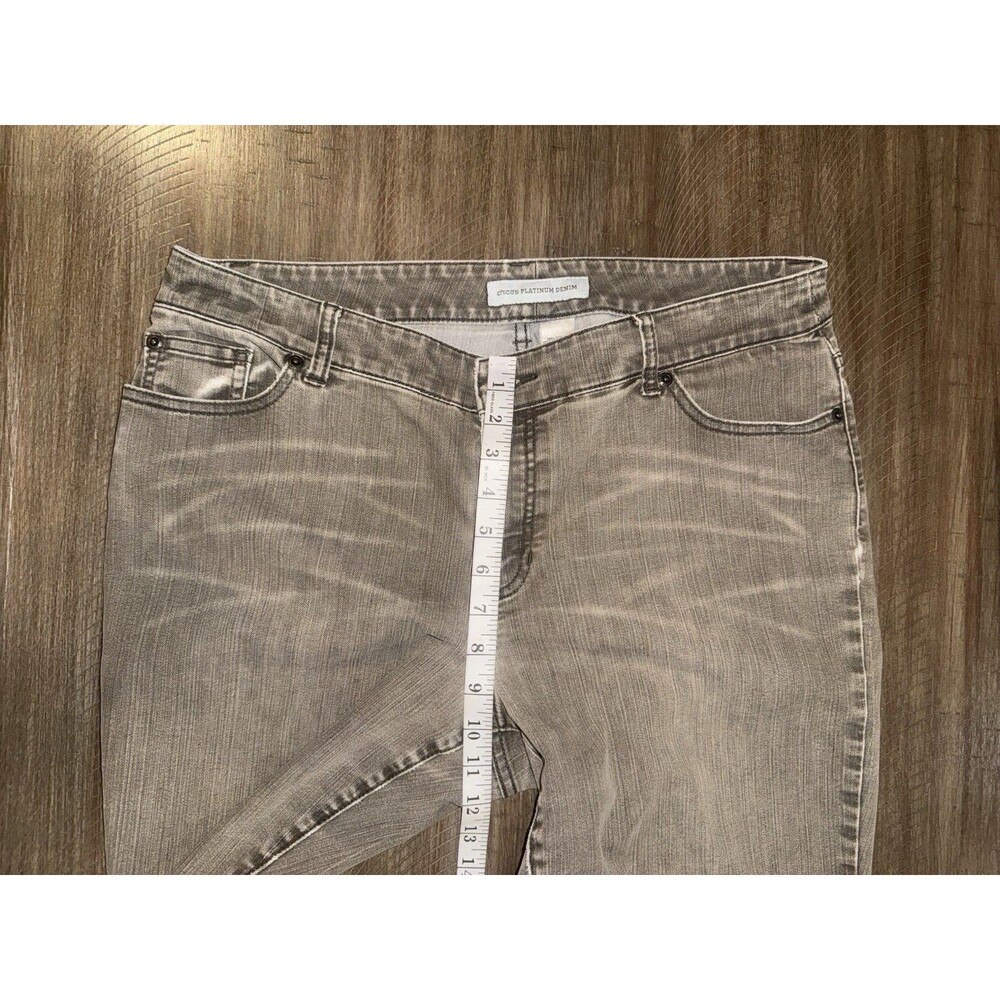 Chico’s Platinum Denim Grayish Brown Distressed Mid Rise Jeans Size Large (2.5) - Picture 6 of 13